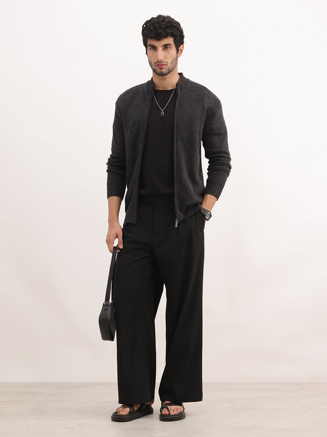 Solid Regular Zipper Sweatshirt | Charcoal