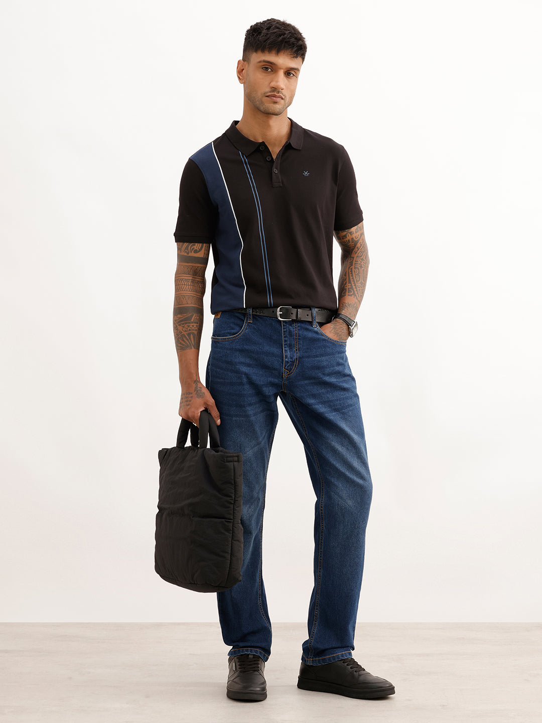 Regular Fit Cut & Sew Polo T-Shirt | Black
