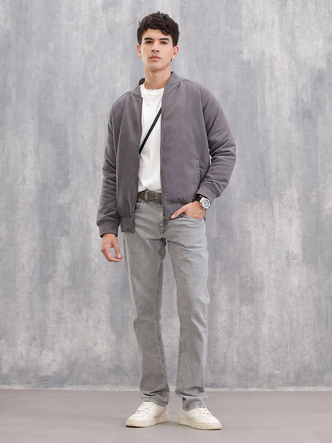 Suede Bomber Jacket I Grey