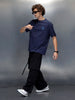 Wrogn Typography Printed Oversized T-Shirt | Navy Blue