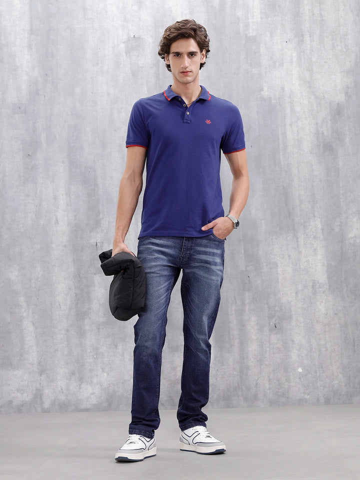 Polo T-Shirt With Contrast Trim Details | Navy Blue