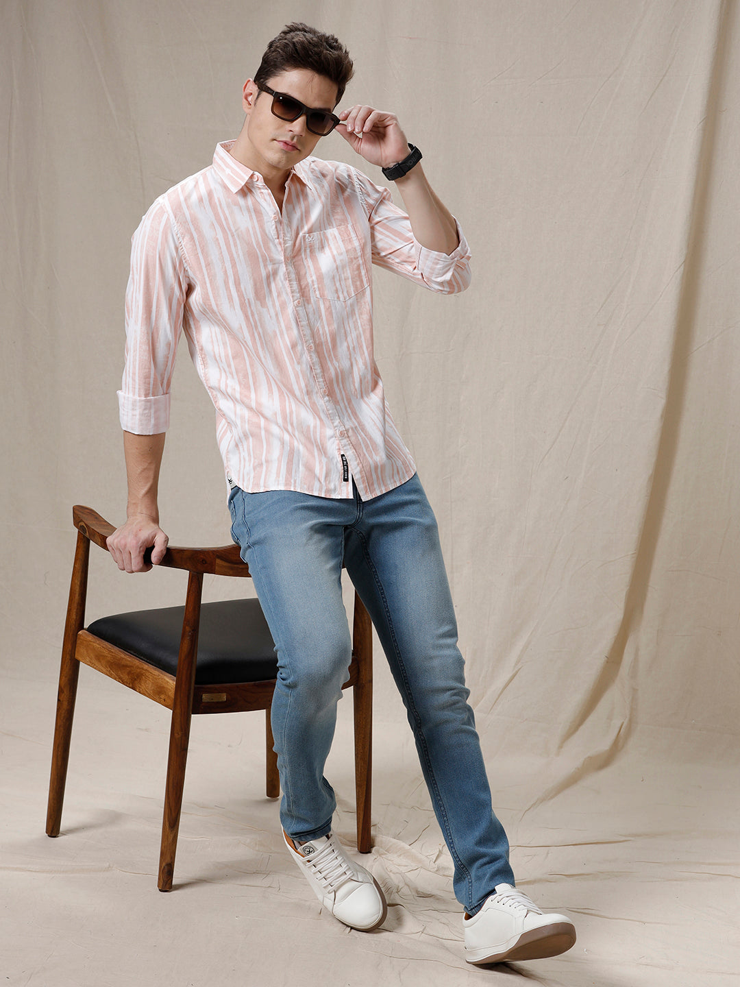 Abstract Stripes Peach AOP Shirt