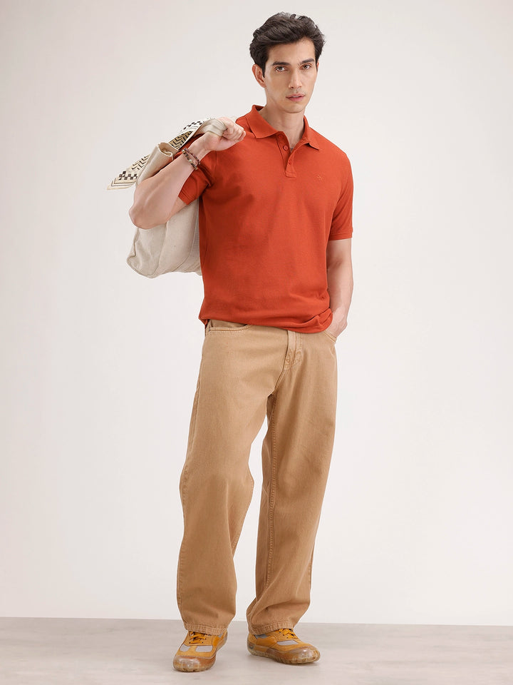 Solid Slim Fit Polo T-Shirt | Rust