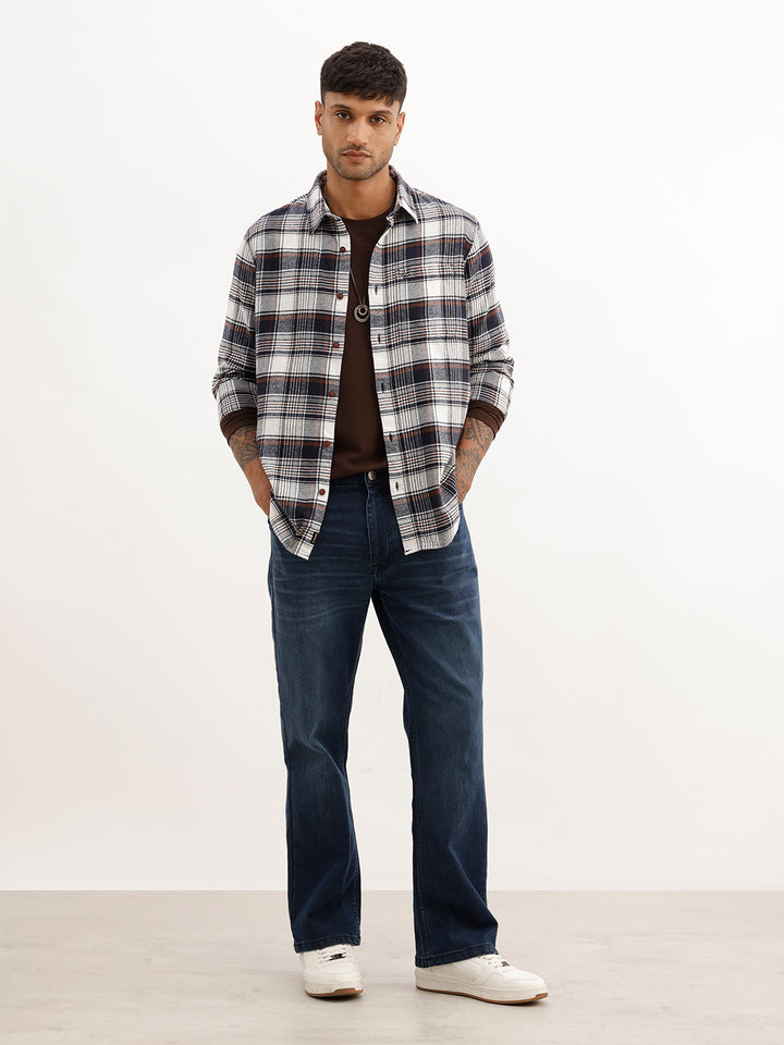 Slim Fit Checkered Full Sleeve Shirt | Navy Blue