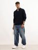 Regular Fit Textured Quater Zipper Sweater | Blue