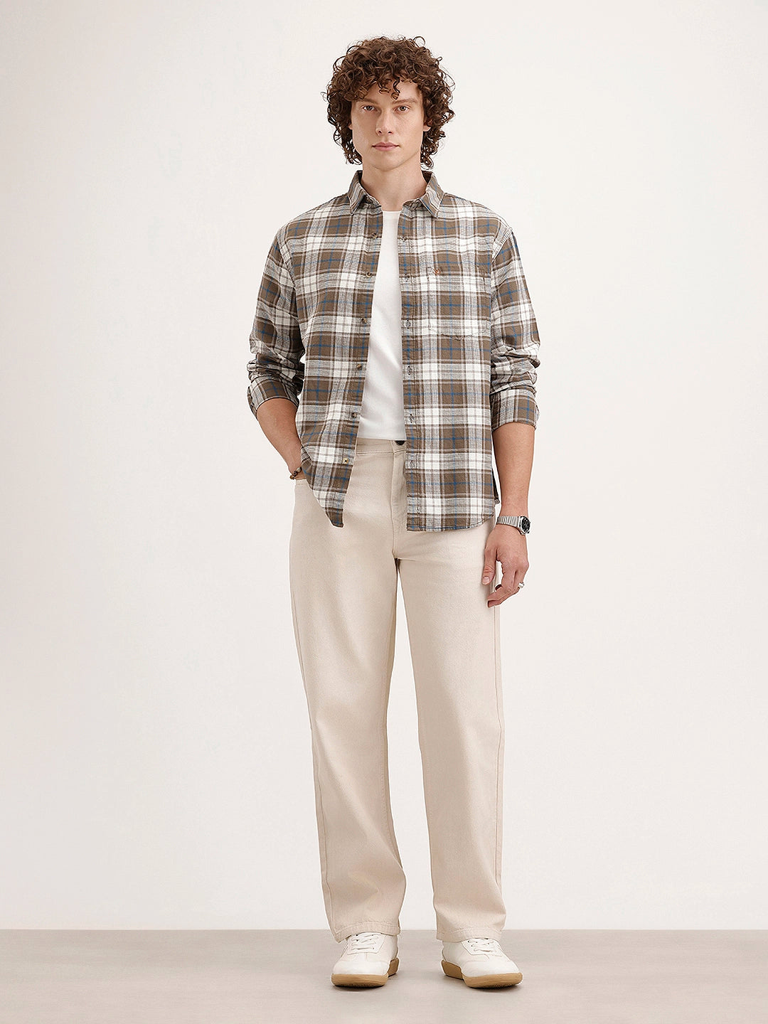 Textured Comfort Fit Checkered Shirt | Brown
