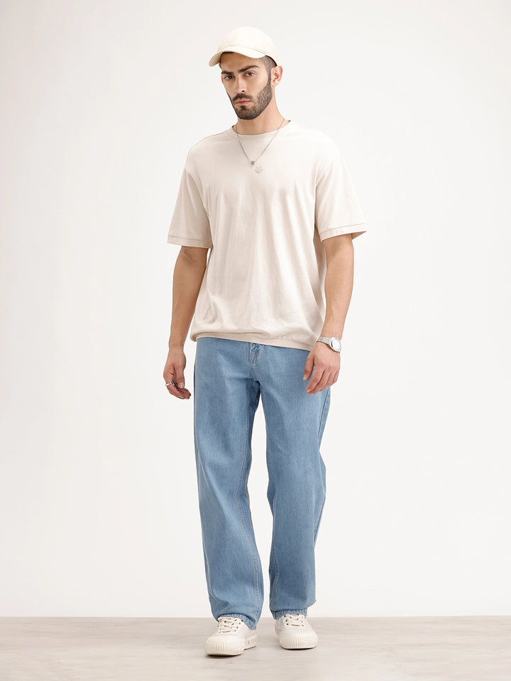 Solid Loose Fit Denim Jeans | Light Blue