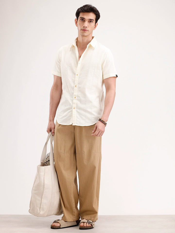 Slim Fit Textured Half Sleeve Shirt | Yellow