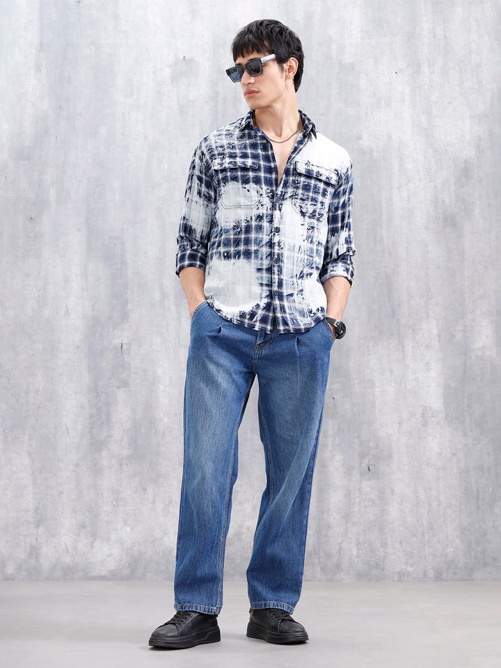 Distressed Plaid Check Shirt With Pockets | Blue