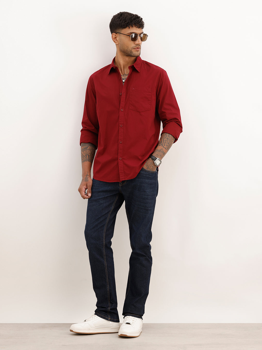 Solid Regular Fit Full Sleeve Shirt | Maroon