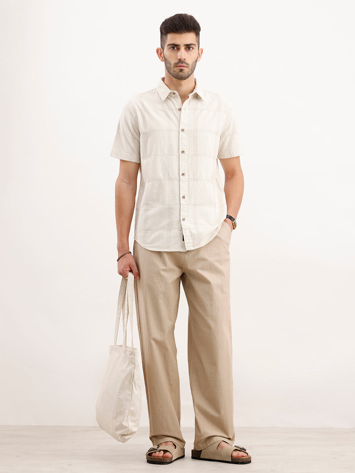 Textured Slim Fit Half Sleeved Shirt | Off White