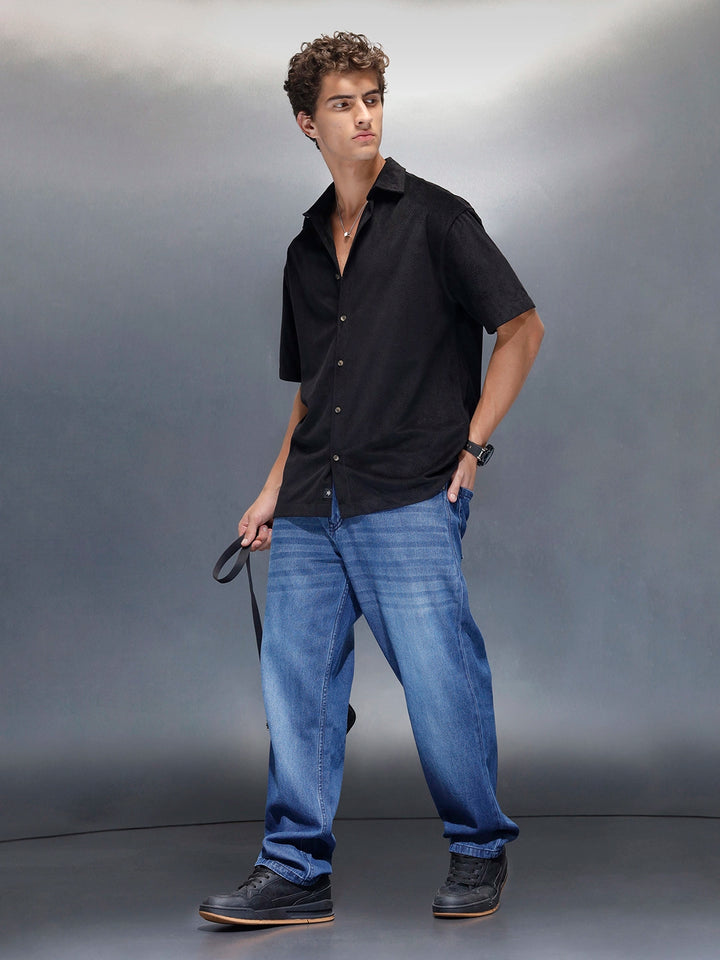 Men's casual oversize half sleeve shirt  | Black