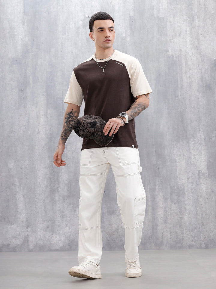 Wrogn Men's Casual Colorblocked T-Shirt  | Dark Brown