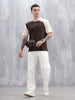 Wrogn Men's Casual Colorblocked T-Shirt  | Brown