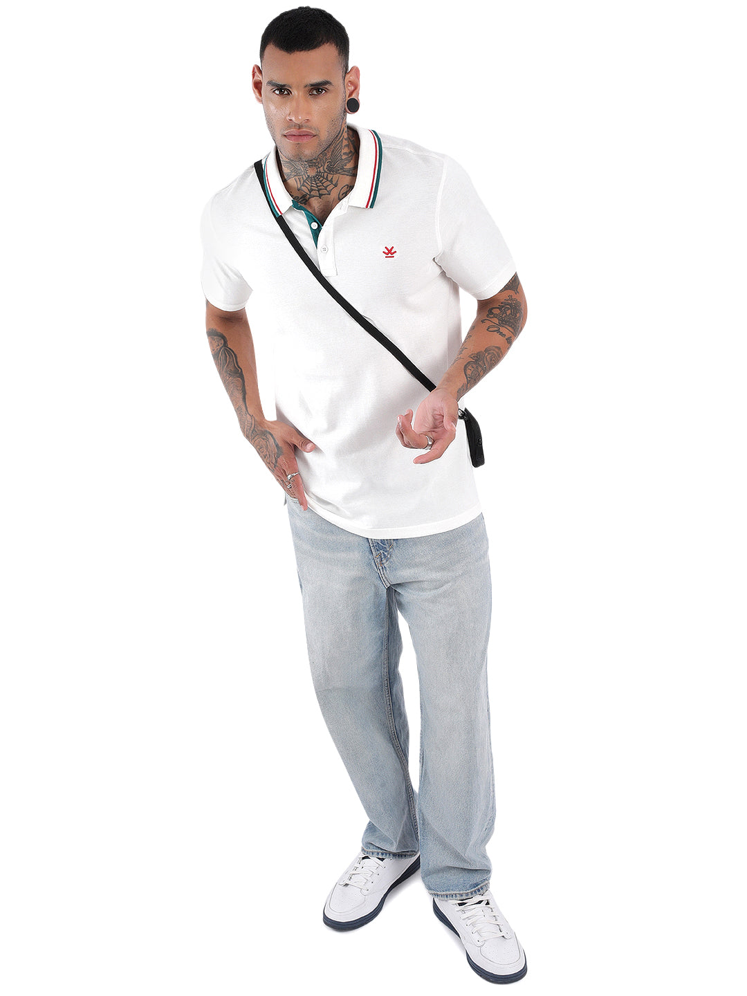 Solid White Tipped Collar Polo