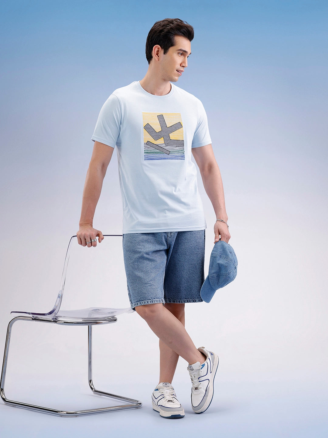 Slim Fit Embroidered Patch T-Shirt | Light Blue