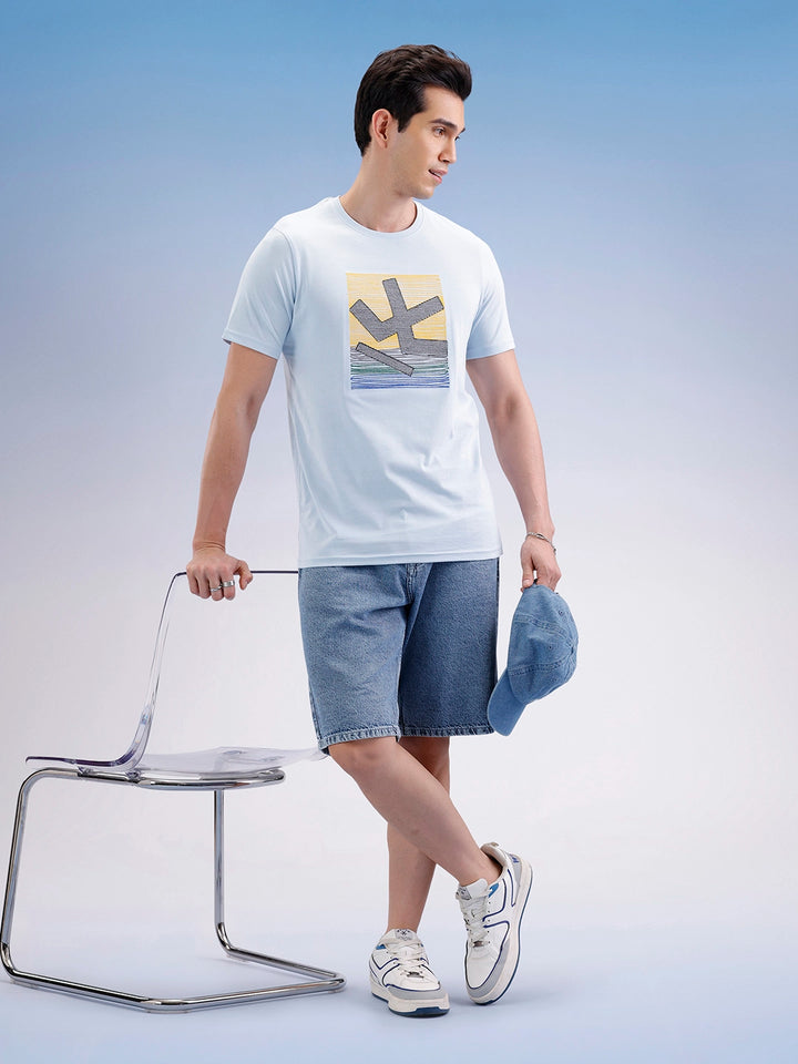Slim Fit Embroidered Patch T-Shirt | Light Blue