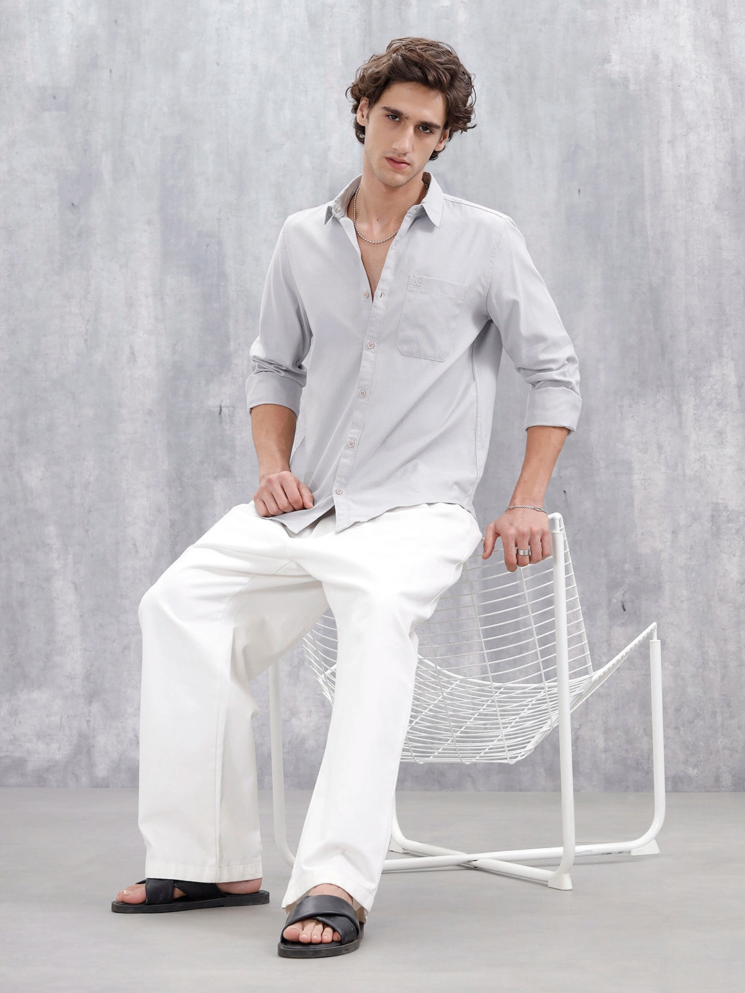 Classic Solid Slim Fit Casual Shirt | Grey