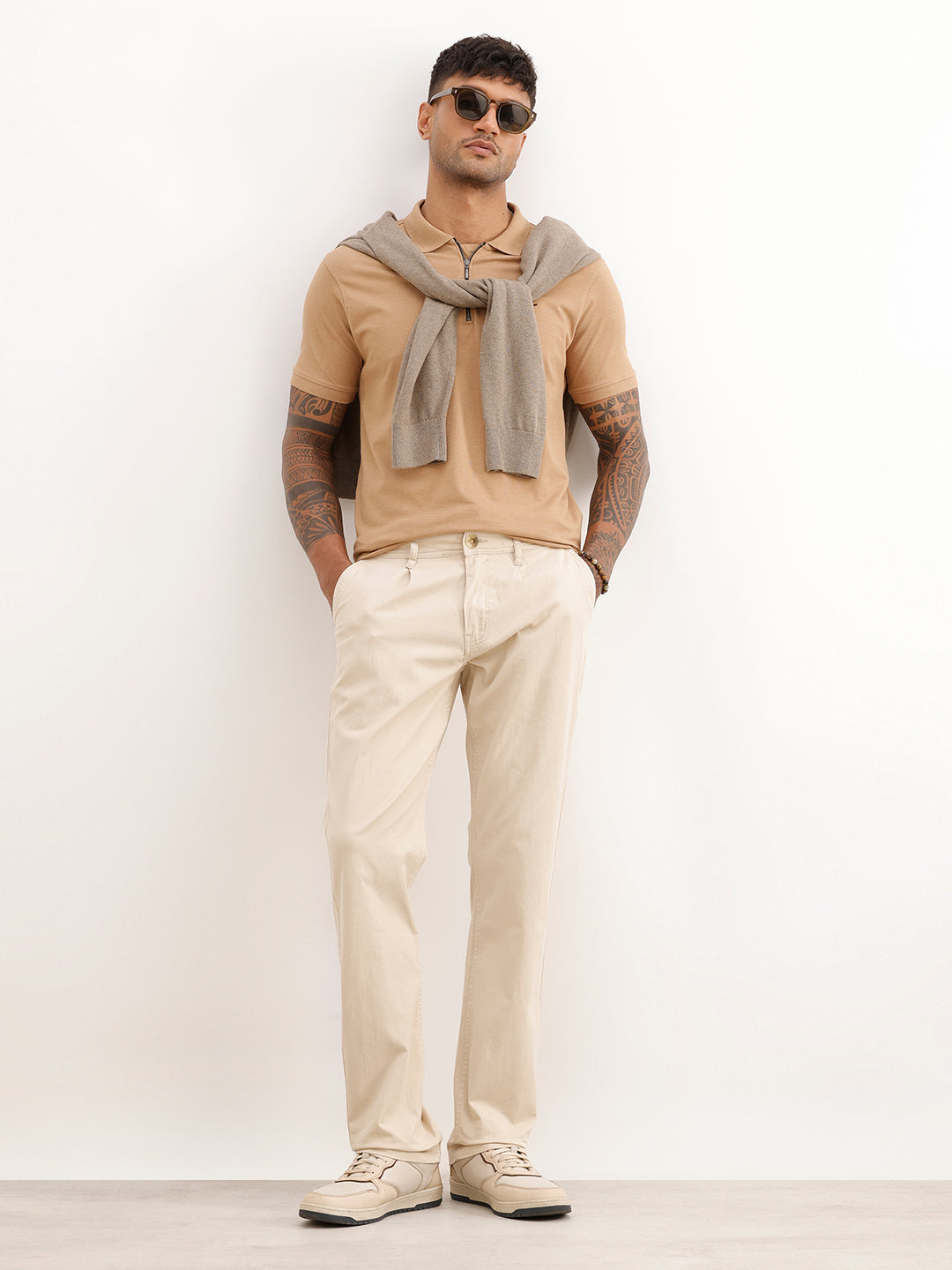 Solid Slim Fit Pleated Trouser | Off White
