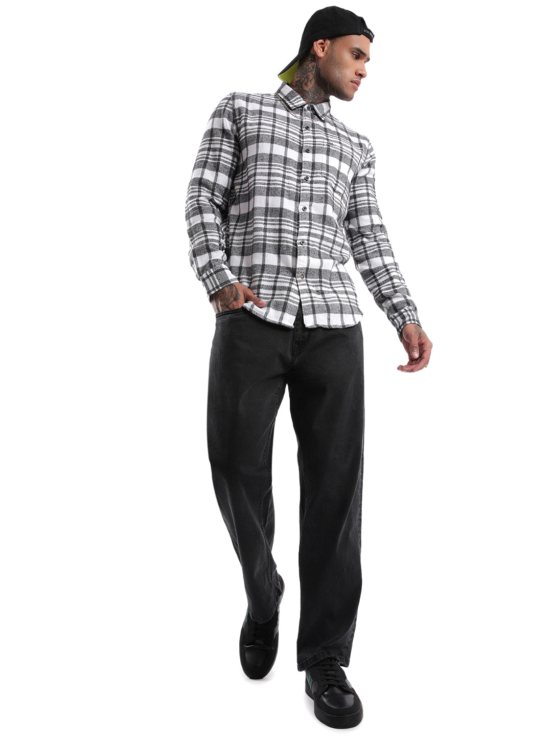 Premium Grey Herringbone Checkered Shirt