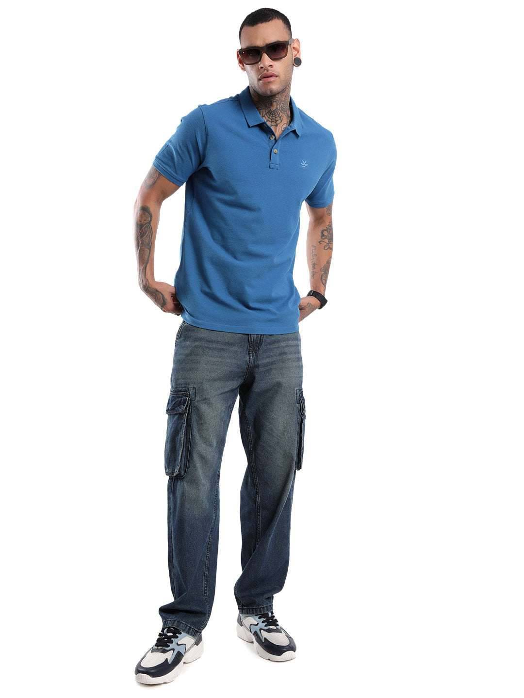 Solid Blue Pique Polo T-Shirt