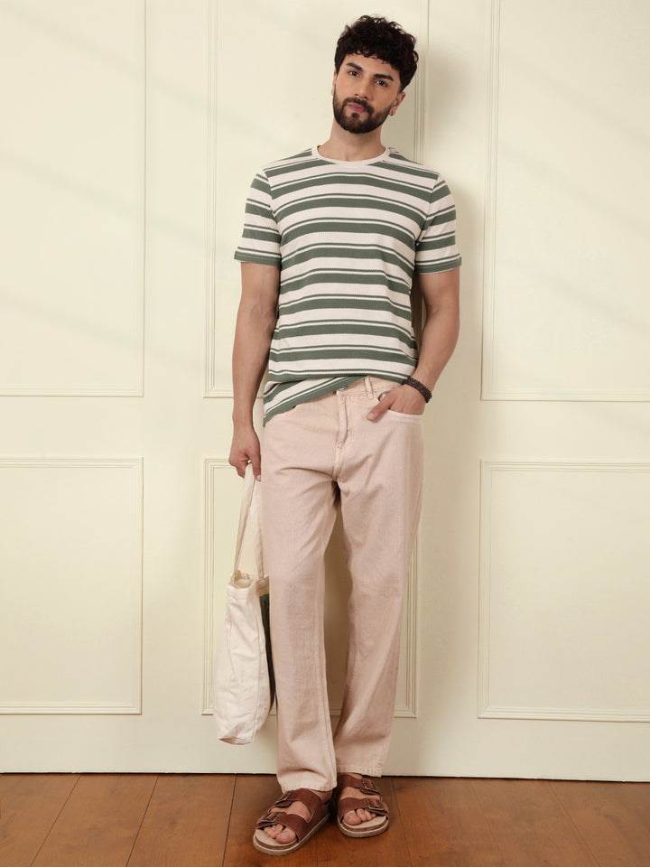 Casual Slim Fit Striped T-Shirt | Green