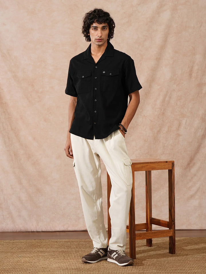 Double Pocket Resort Collar Shirt | Black