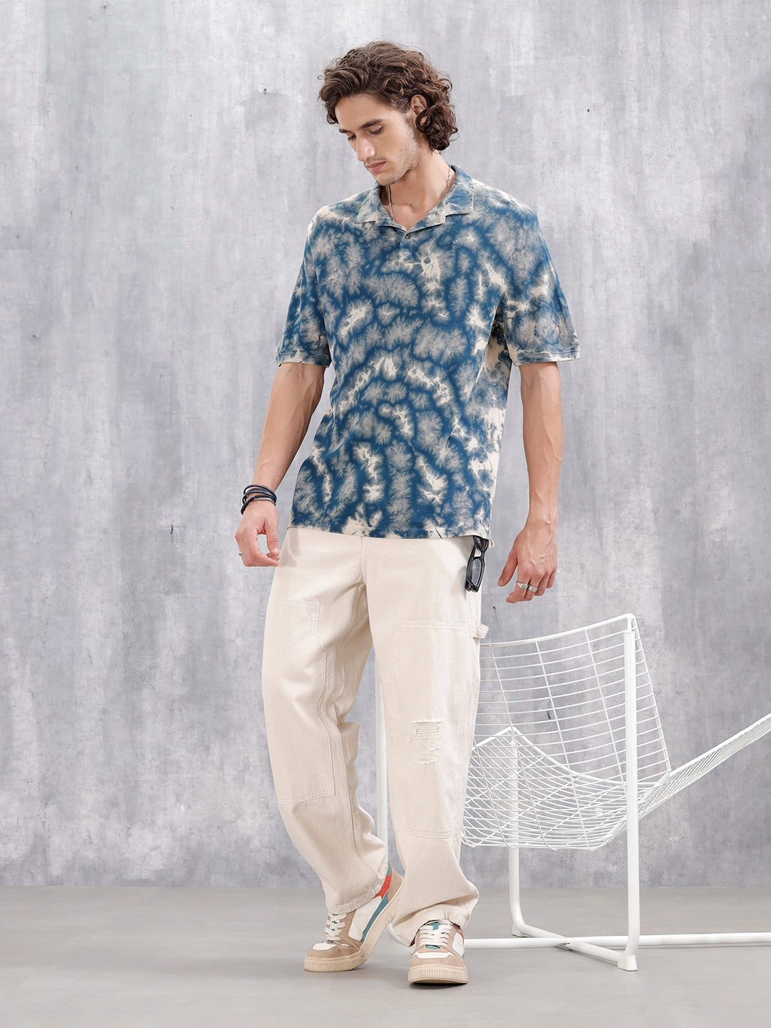 Marble Tie & Dye Comfort Fit T-Shirt  | Navy Blue