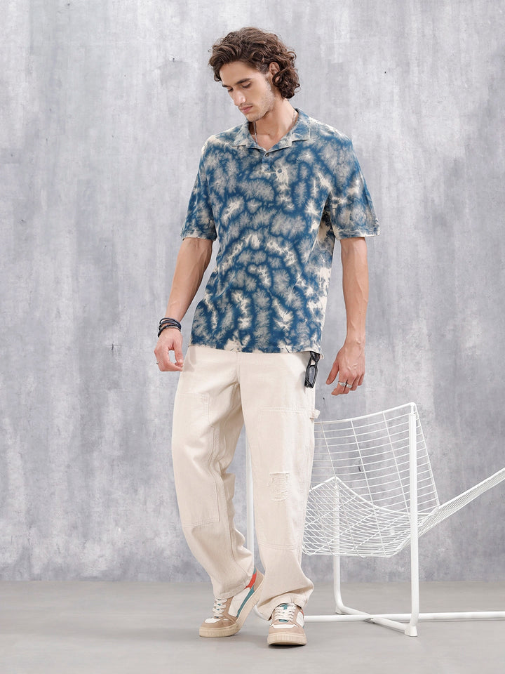 Marble Tie & Dye Comfort Fit T-Shirt  | Navy Blue