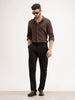 Solid Straight Fit Herringbone Trouser | Black