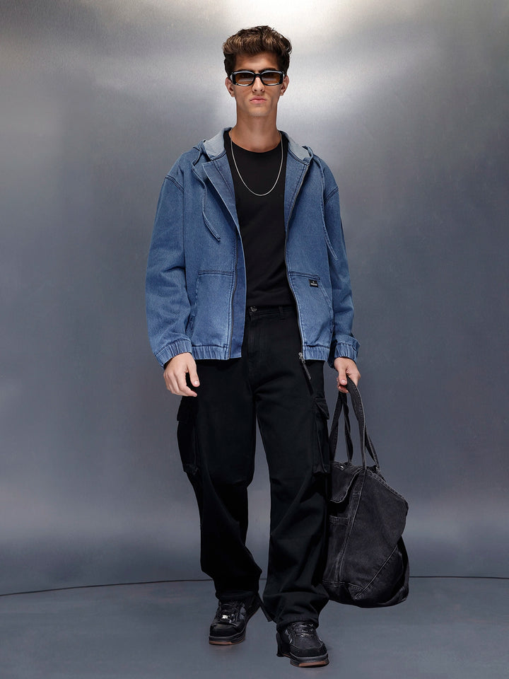 Blue Washed Utility Hooded Zip Jacket | Grey