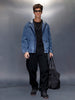 Blue Washed Utility Hooded Zip Jacket | Blue