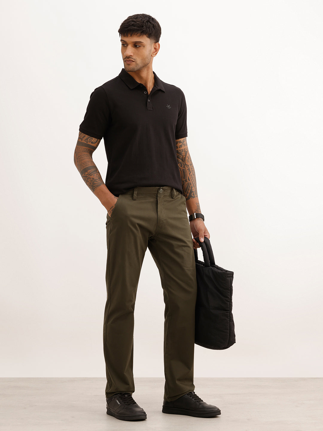 Straight Fit Solid Trouser | Olive