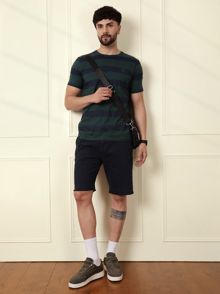 Casual Slim Fit Striped T-Shirt | Green