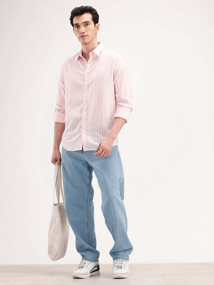 Classic Slim Fit Striped Shirt | Pink