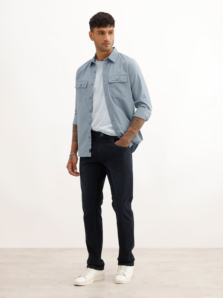 Solid Straight Fit Denim Jeans | Dark Blue