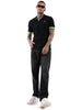 Solid Black Contrast Sleeve Polo