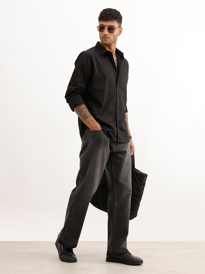 Solid Regular Fit Full Sleeve Shirt | Black