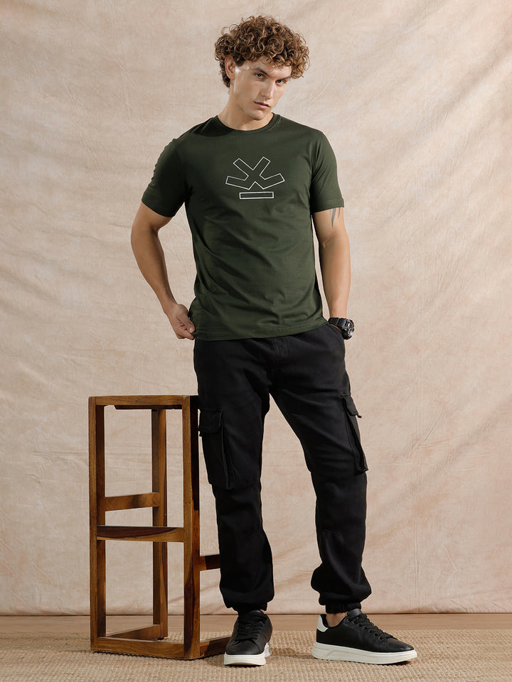 Silver Foil Print Slim Fit T-Shirt | Olive