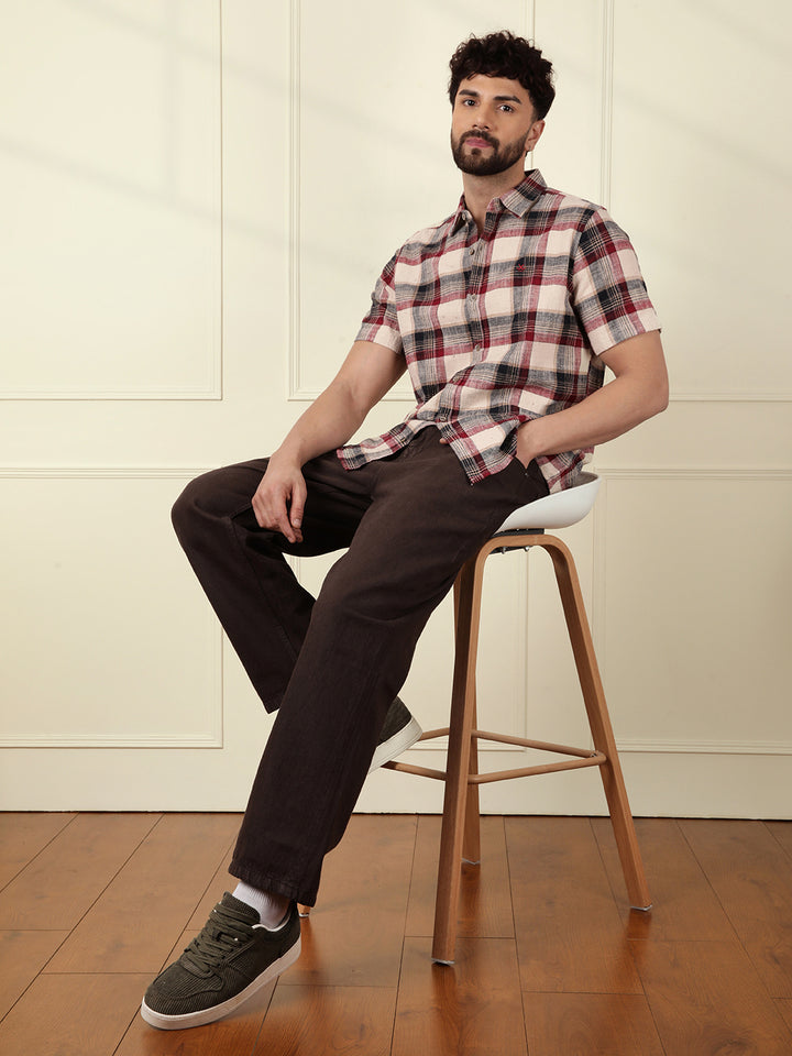 Textured Checks Cotton Shirt | Maroon