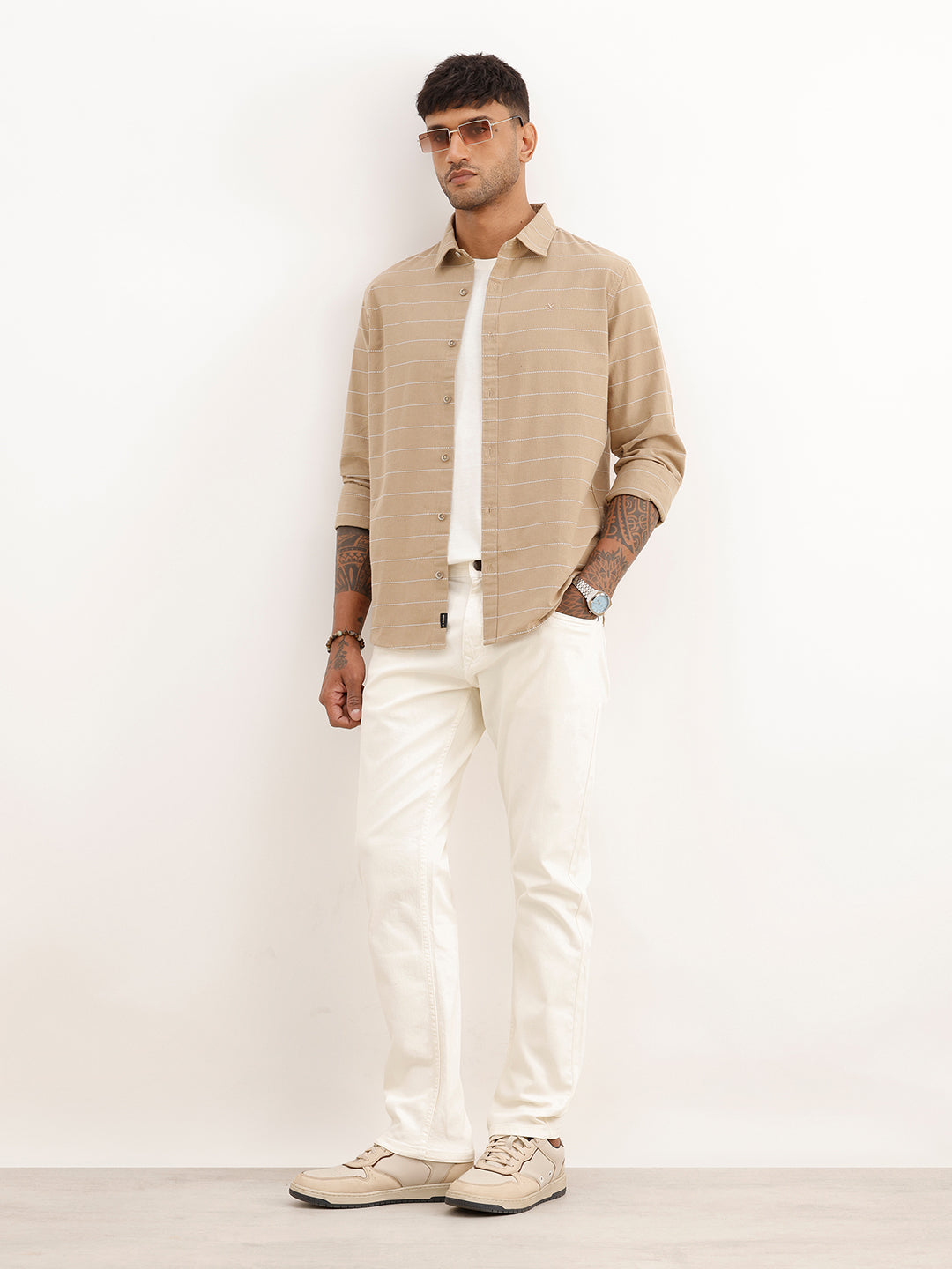 Classic Slim Fit Striped Shirt | Khaki