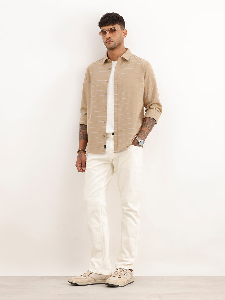 Classic Slim Fit Striped Shirt | Khaki