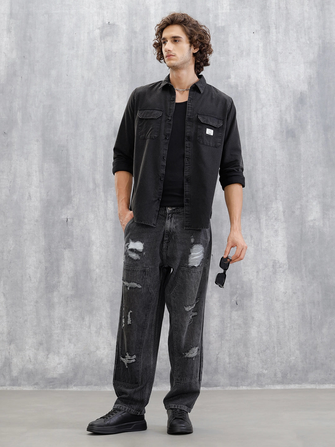 Double Pocket Overdyed Shirt | Black