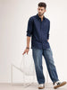 Solid Slim Fit Linen Blend Shirt | Navy