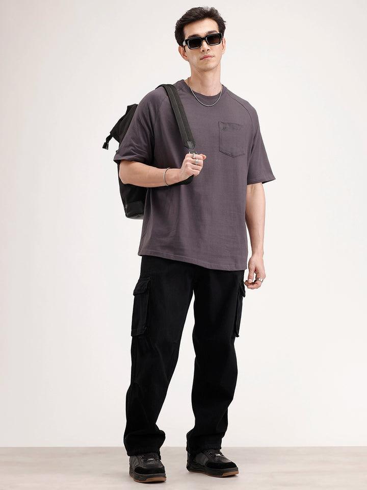 Solid Oversized Patch Pocket T-Shirt | Dark Grey