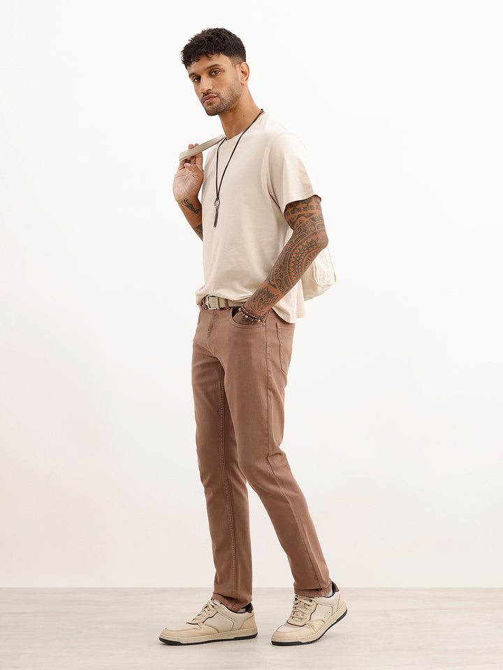 Slim Fit Solid Denim Jeans | Brown