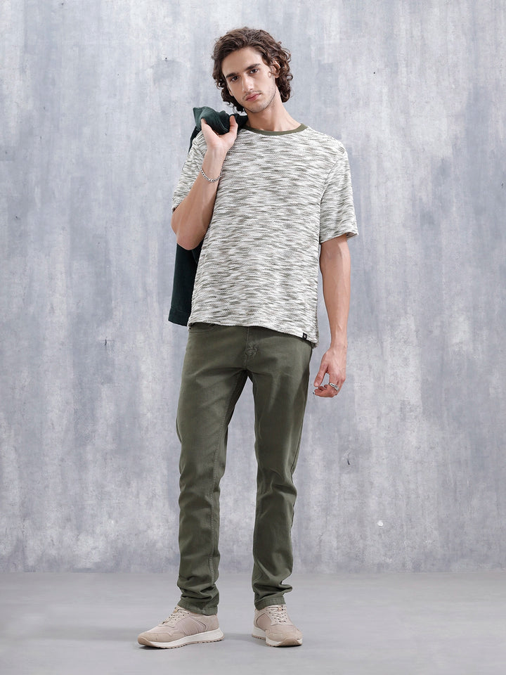 Loose Knit Oversized Cotton Blend T-Shirt | Green