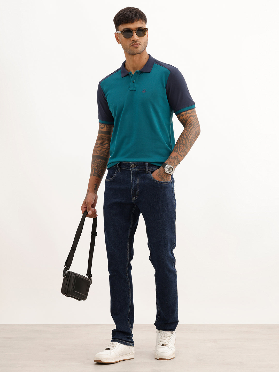 Classic Contrast Sleeves Polo T-Shirt | Teal | WWTS313F