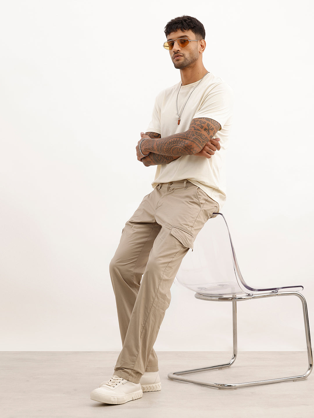 Solid Straight Fit Cargo Trouser | Khaki