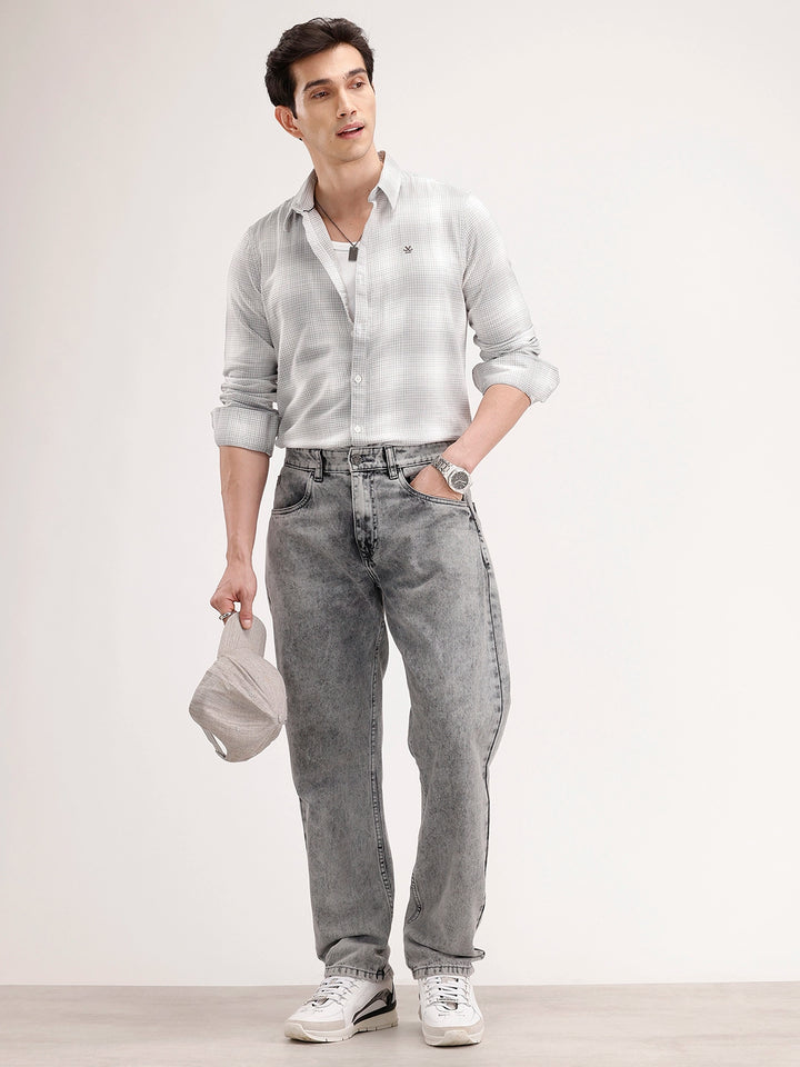 Slim Fit Checkered Shirt | Grey